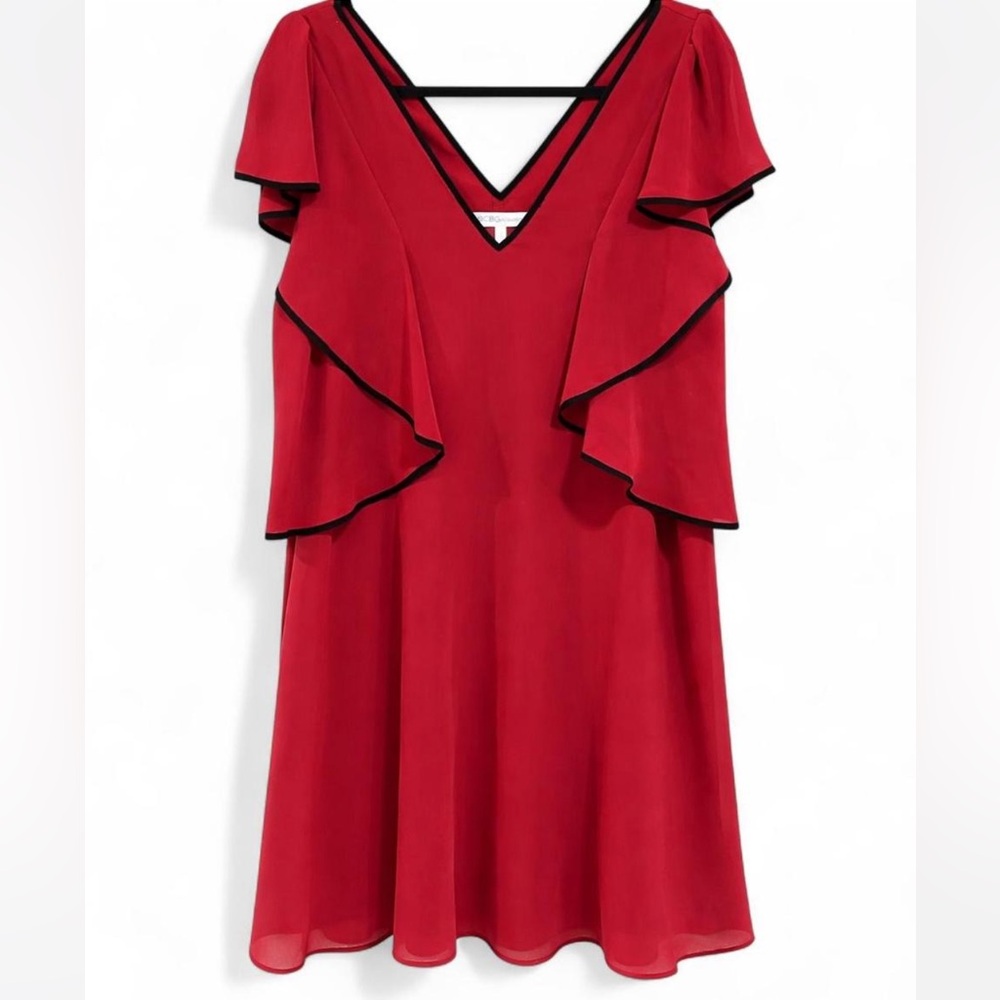 BCBGeneration Garnet Red Ruffle Dress V-Neck Size Large